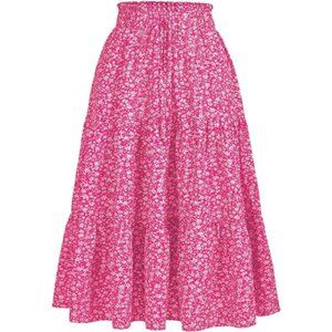 Women's High Elastic Waist Midi Skirt Rose Pink